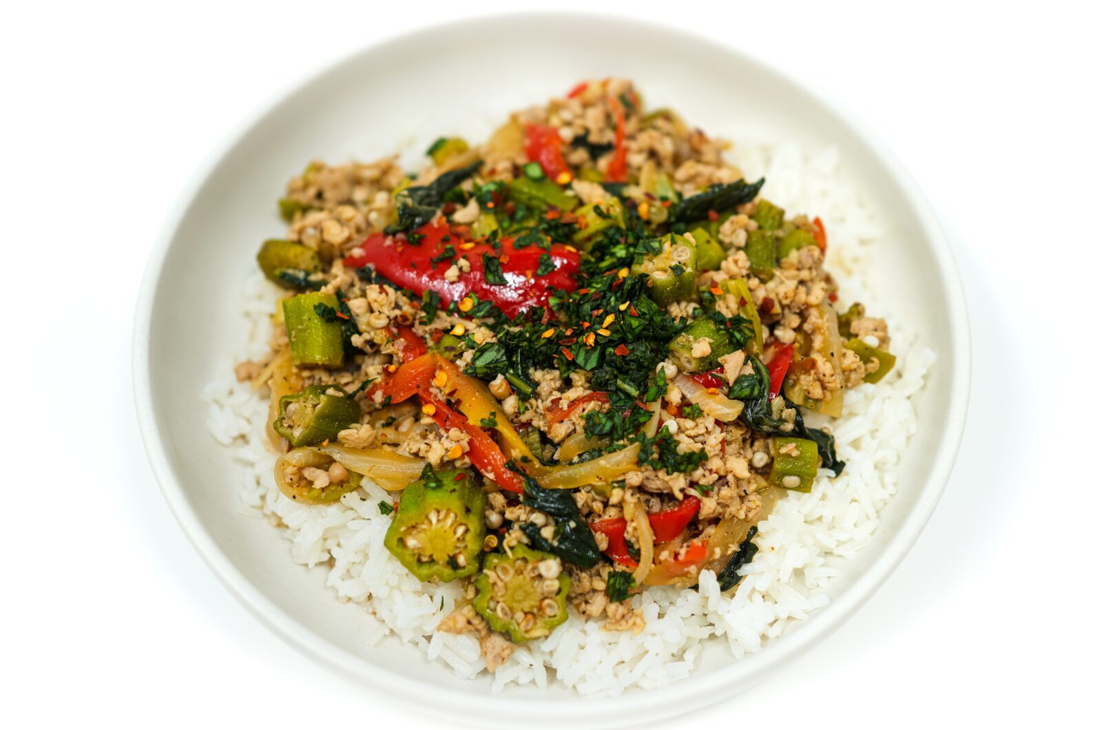 Thai-Inspired Chicken, Okra, and Basil Stir-Fry