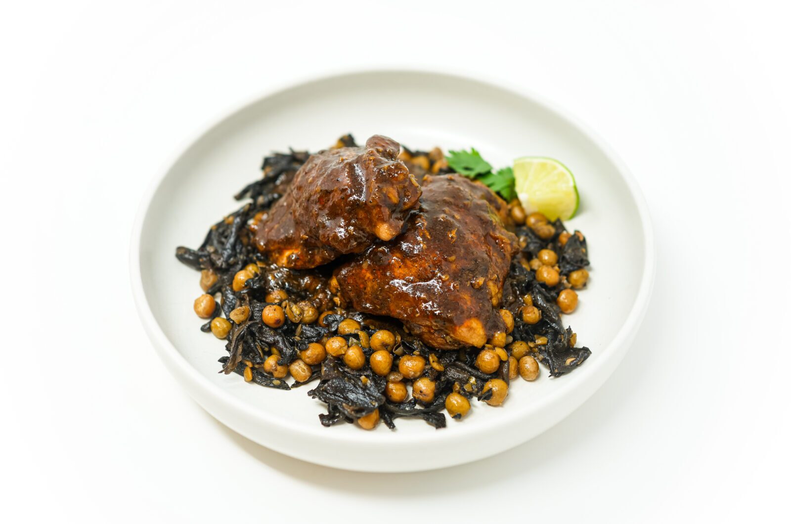 Chicken Mole with Sautéed Peas and Mushrooms