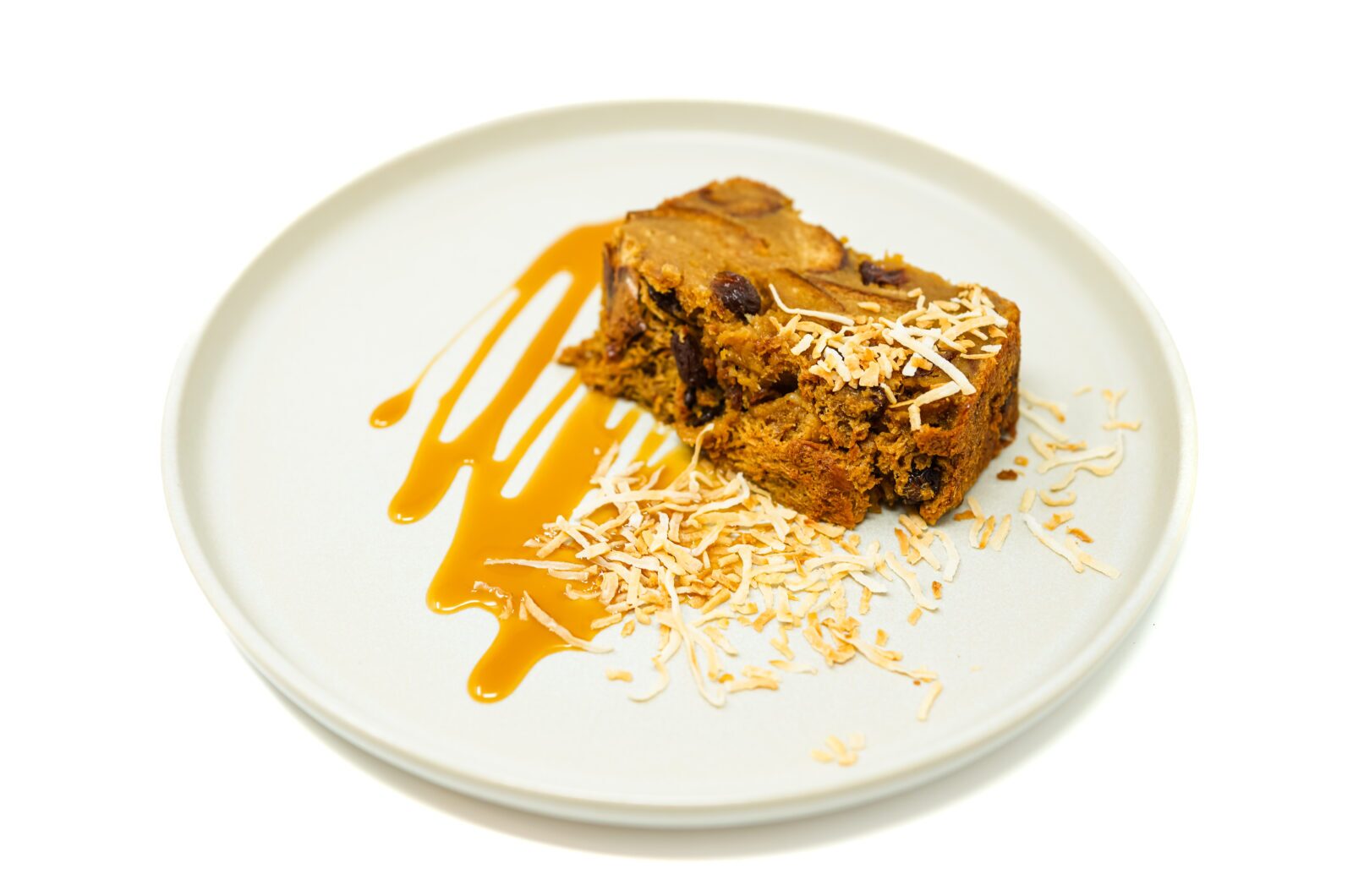 Coconut Caramel Raisin Bread Pudding