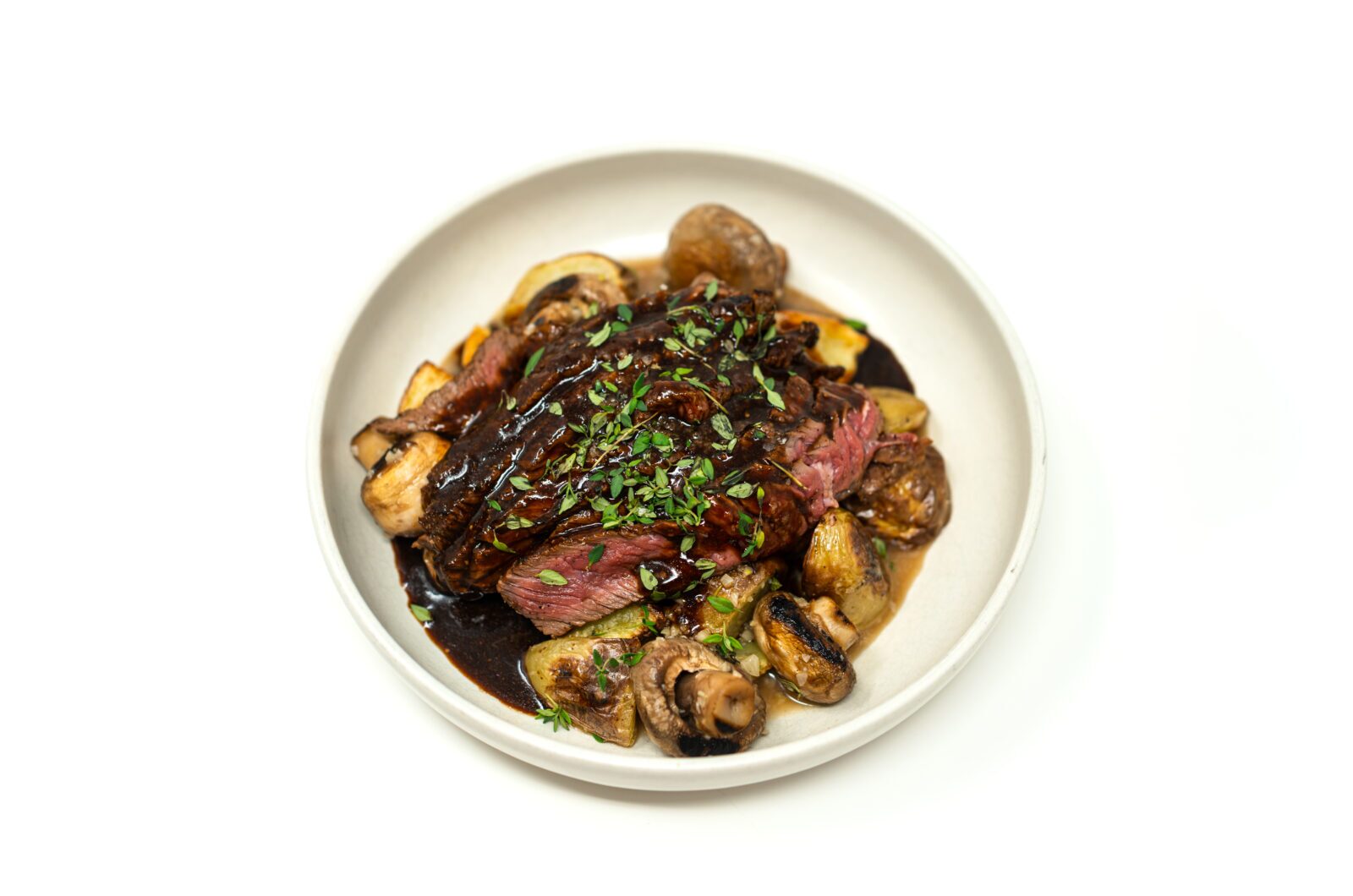 Dark Beer and Soy Marinated Top Sirloin with Spiced Pan Gravy